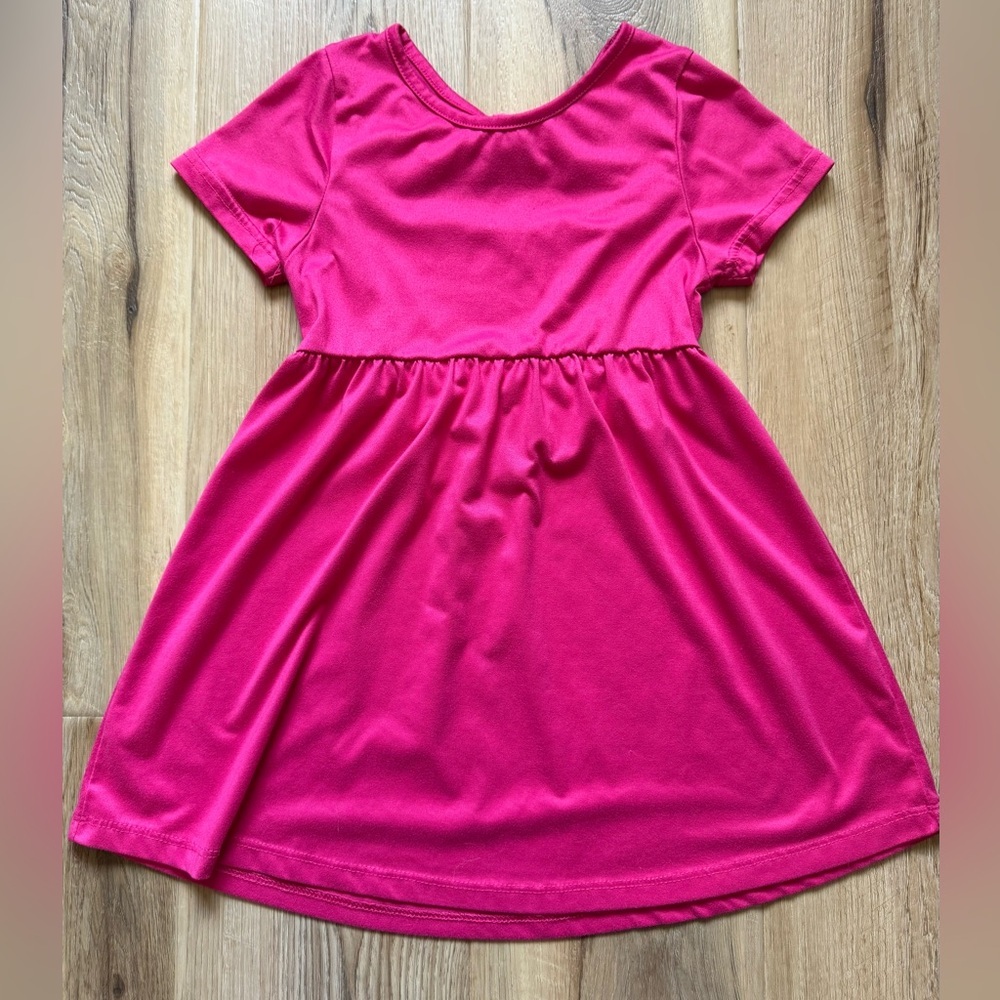 Vibrant Pink Short Sleeve Kids Dress